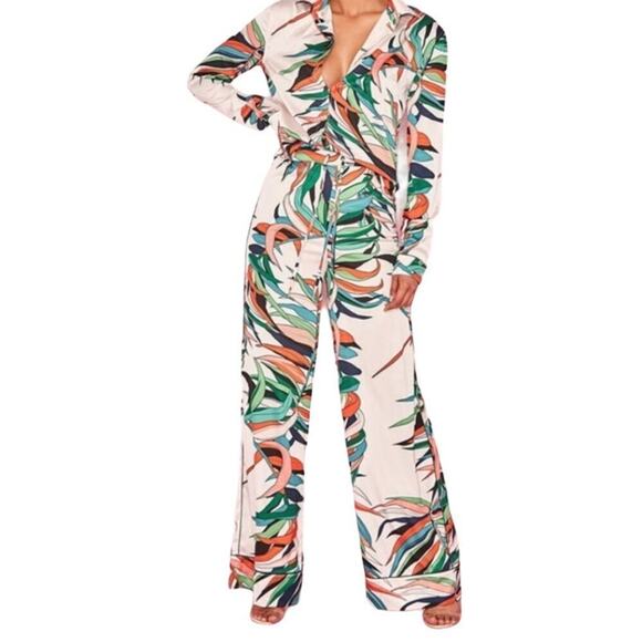 House of CB Wide Leg Pants Tropical Print Satin Bartola Pants Size S NWT - Picture 2 of 7